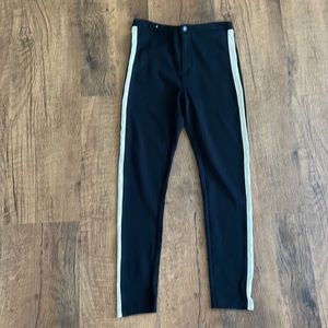 Black Stretchy dress pant/legging w/ thick white stripe down side of outer leg